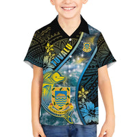 Personalised Tuvalu Family Matching Puletasi and Hawaiian Shirt Dolphin On The Waves DT05 Son's Shirt Blue - Polynesian Pride