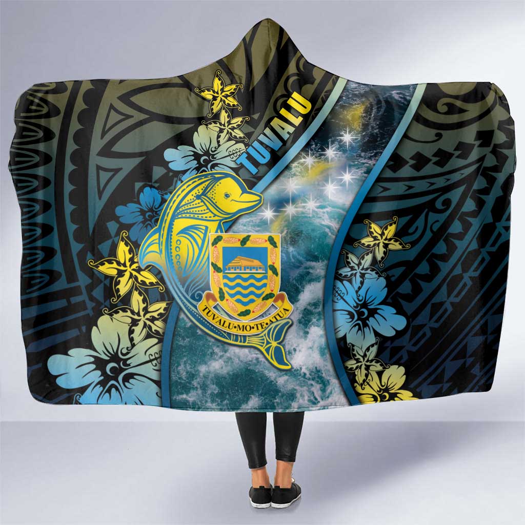 Tuvalu Hooded Blanket Dolphin On The Waves DT05 One Size Blue - Polynesian Pride