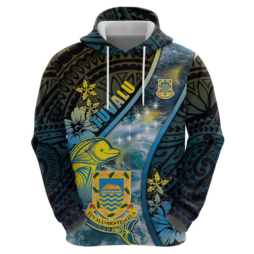 Personalised Tuvalu Hoodie Dolphin On The Waves
