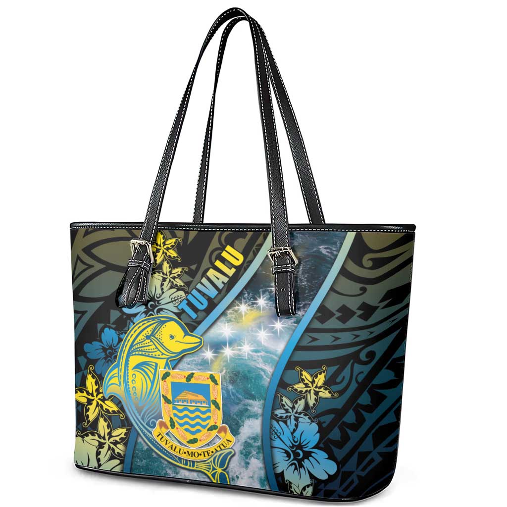 Tuvalu Leather Tote Bag Dolphin On The Waves