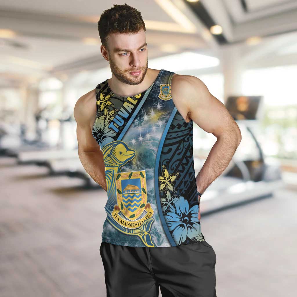 Personalised Tuvalu Men Tank Top Dolphin On The Waves DT05 Blue - Polynesian Pride