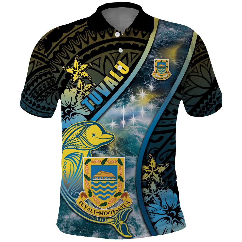 Personalised Tuvalu Polo Shirt Dolphin On The Waves