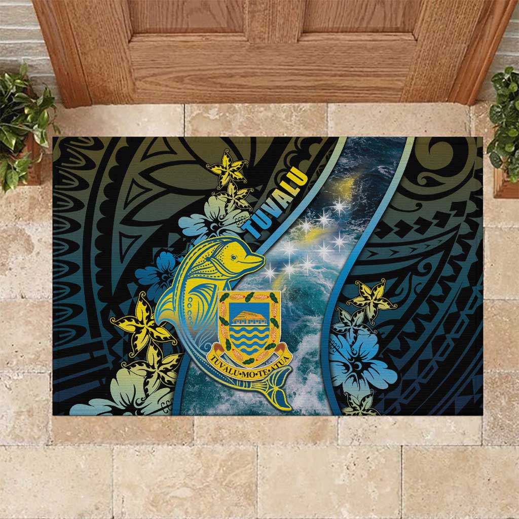 Tuvalu Rubber Doormat Dolphin On The Waves DT05 Blue - Polynesian Pride