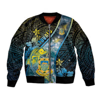 Personalised Tuvalu Sleeve Zip Bomber Jacket Dolphin On The Waves