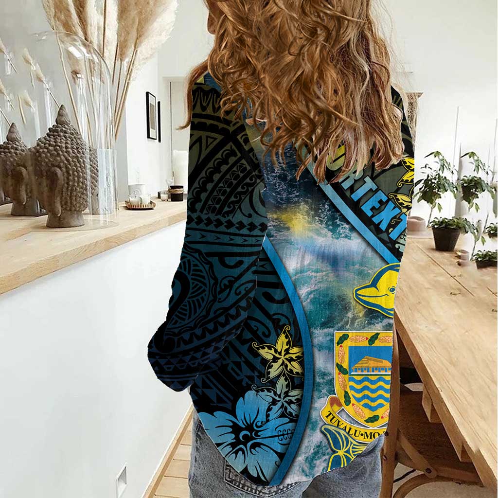 Personalised Tuvalu Women Casual Shirt Dolphin On The Waves