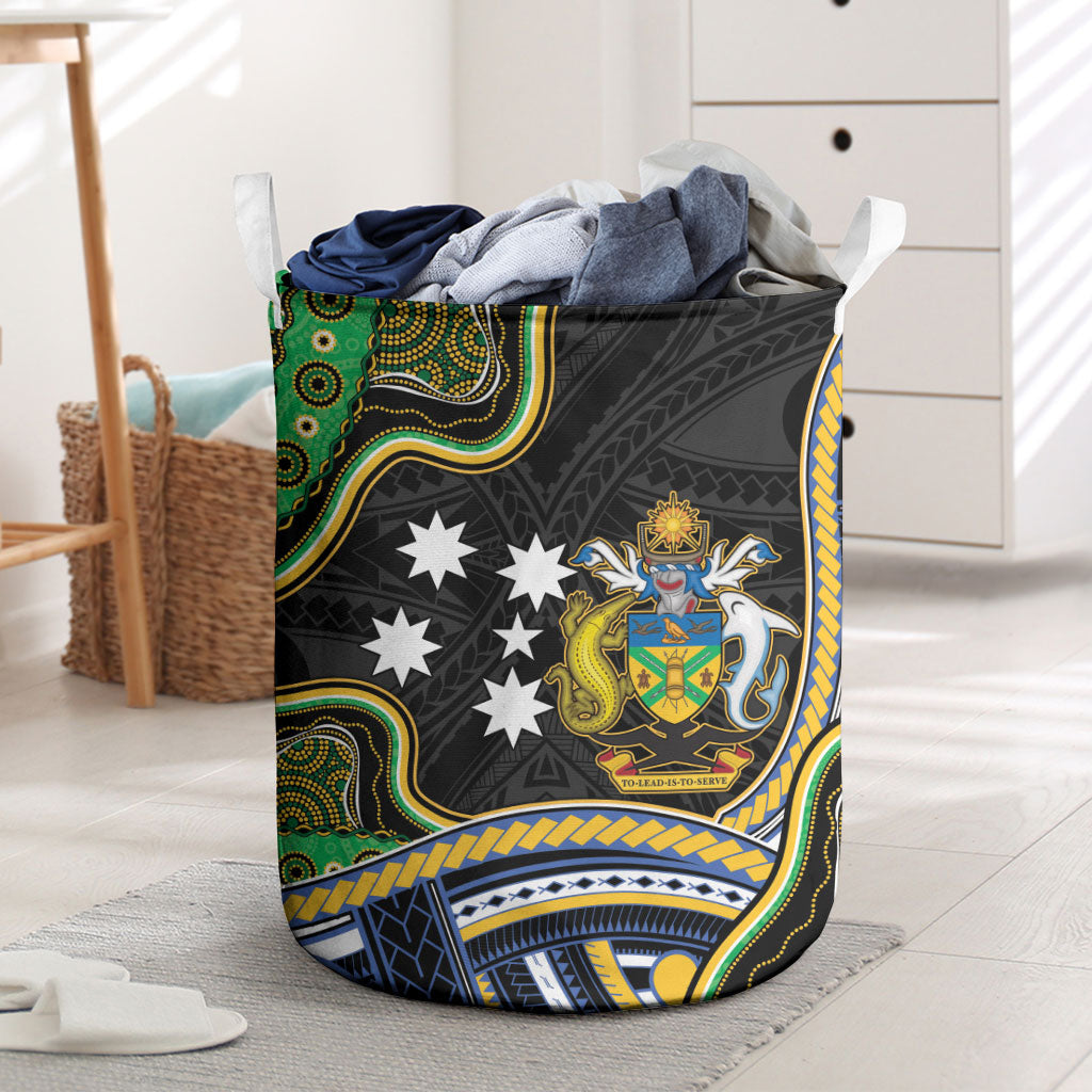 South Sea Islanders And Solomon Islands Laundry Basket Solomons Coat Of Arms And Southern Cross DT05 Black - Polynesian Pride