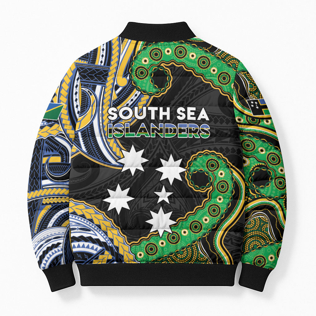 South Sea Islanders And Solomon Islands Bomber Puffer Jacket Solomons Coat Of Arms And Southern Cross DT05 - Polynesian Pride