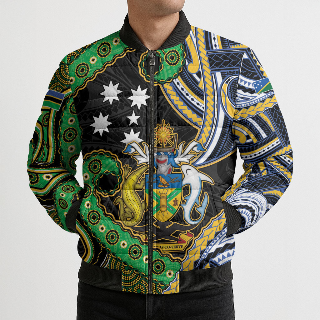 South Sea Islanders And Solomon Islands Bomber Puffer Jacket Solomons Coat Of Arms And Southern Cross DT05 - Polynesian Pride