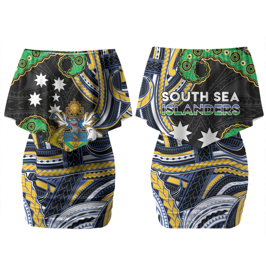 South Sea Islanders And Solomon Islands Couples Matching Off Shoulder Short Dress and Hawaiian Shirt Solomons Coat Of Arms And Southern Cross DT05 - Polynesian Pride