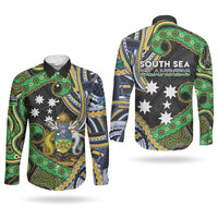 South Sea Islanders And Solomon Islands Couples Matching Off The Shoulder Long Sleeve Dress and Long Sleeve Button Shirt Solomons Coat Of Arms And Southern Cross DT05 - Polynesian Pride