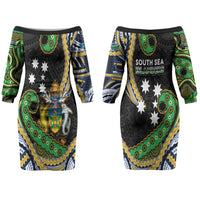 South Sea Islanders And Solomon Islands Couples Matching Off The Shoulder Long Sleeve Dress and Long Sleeve Button Shirt Solomons Coat Of Arms And Southern Cross DT05 - Polynesian Pride