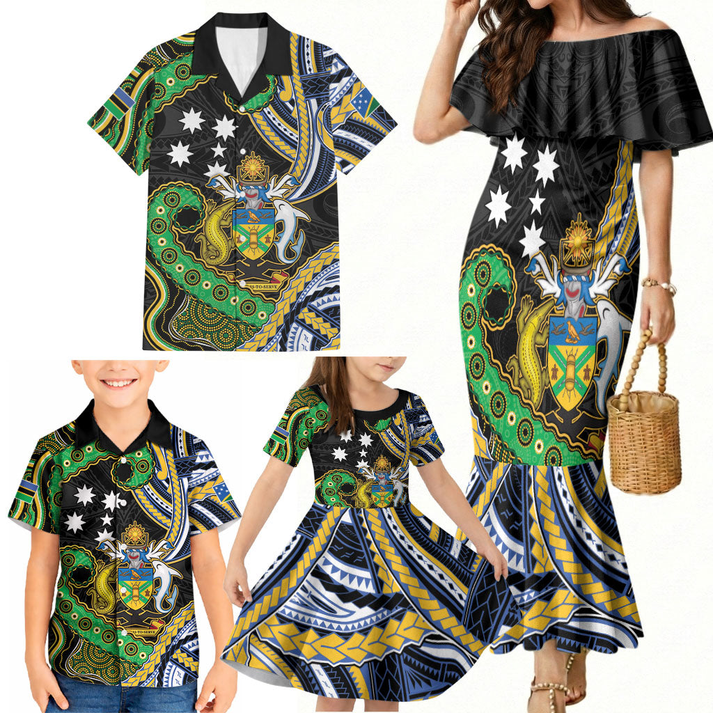 South Sea Islanders And Solomon Islands Family Matching Mermaid Dress and Hawaiian Shirt Solomons Coat Of Arms And Southern Cross DT05 - Polynesian Pride