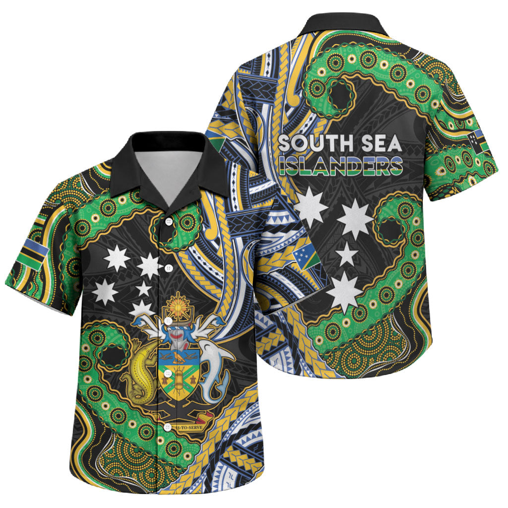 South Sea Islanders And Solomon Islands Family Matching Off Shoulder Maxi Dress and Hawaiian Shirt Solomons Coat Of Arms And Southern Cross DT05 Son's Shirt Black - Polynesian Pride