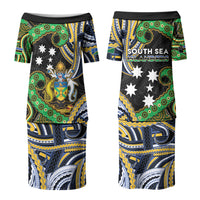 South Sea Islanders And Solomon Islands Family Matching Puletasi and Hawaiian Shirt Solomons Coat Of Arms And Southern Cross DT05 Mom's Dress Black - Polynesian Pride