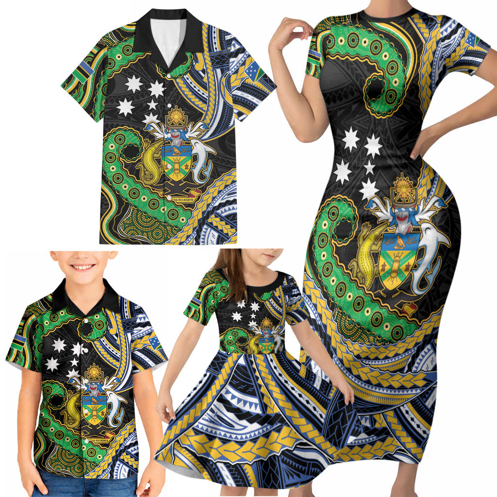 South Sea Islanders And Solomon Islands Family Matching Short Sleeve Bodycon Dress and Hawaiian Shirt Solomons Coat Of Arms And Southern Cross DT05 - Polynesian Pride