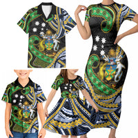 South Sea Islanders And Solomon Islands Family Matching Short Sleeve Bodycon Dress and Hawaiian Shirt Solomons Coat Of Arms And Southern Cross DT05 - Polynesian Pride