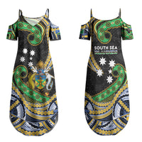 South Sea Islanders And Solomon Islands Family Matching Summer Maxi Dress and Hawaiian Shirt Solomons Coat Of Arms And Southern Cross DT05 Mom's Dress Black - Polynesian Pride