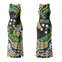 South Sea Islanders And Solomon Islands Family Matching Tank Maxi Dress and Hawaiian Shirt Solomons Coat Of Arms And Southern Cross DT05 Mom's Dress Black - Polynesian Pride