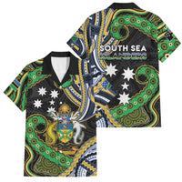 South Sea Islanders And Solomon Islands Family Matching Tank Maxi Dress and Hawaiian Shirt Solomons Coat Of Arms And Southern Cross DT05 Dad's Shirt - Short Sleeve Black - Polynesian Pride