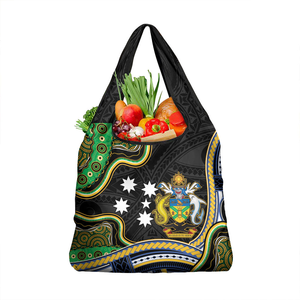 South Sea Islanders And Solomon Islands Grocery Bag Solomons Coat Of Arms And Southern Cross DT05 1-pack One Size Black - Polynesian Pride