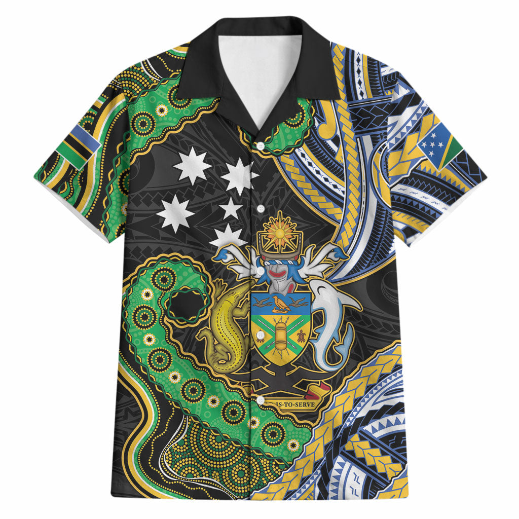 South Sea Islanders And Solomon Islands Hawaiian Shirt Solomons Coat Of Arms And Southern Cross DT05 Black - Polynesian Pride