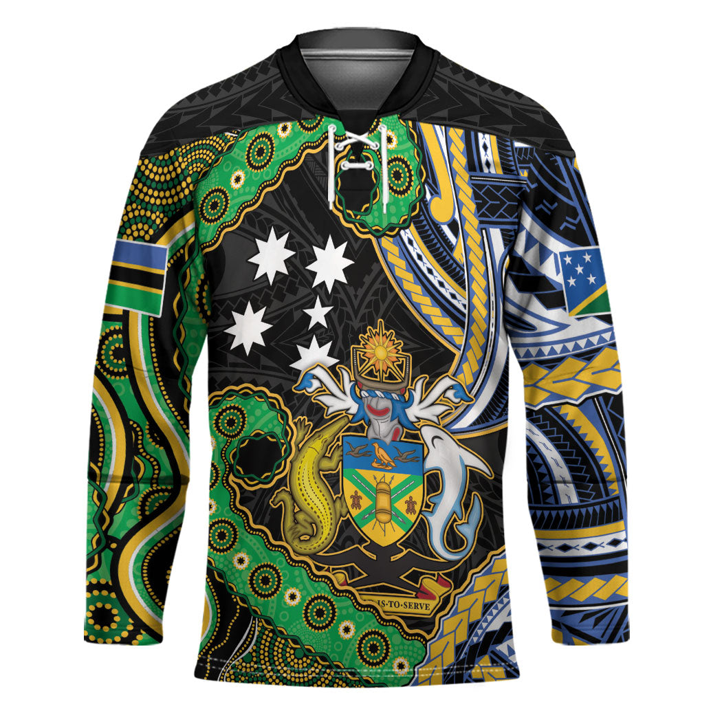 South Sea Islanders And Solomon Islands Hockey Jersey Solomons Coat Of Arms And Southern Cross DT05 Unisex Black - Polynesian Pride