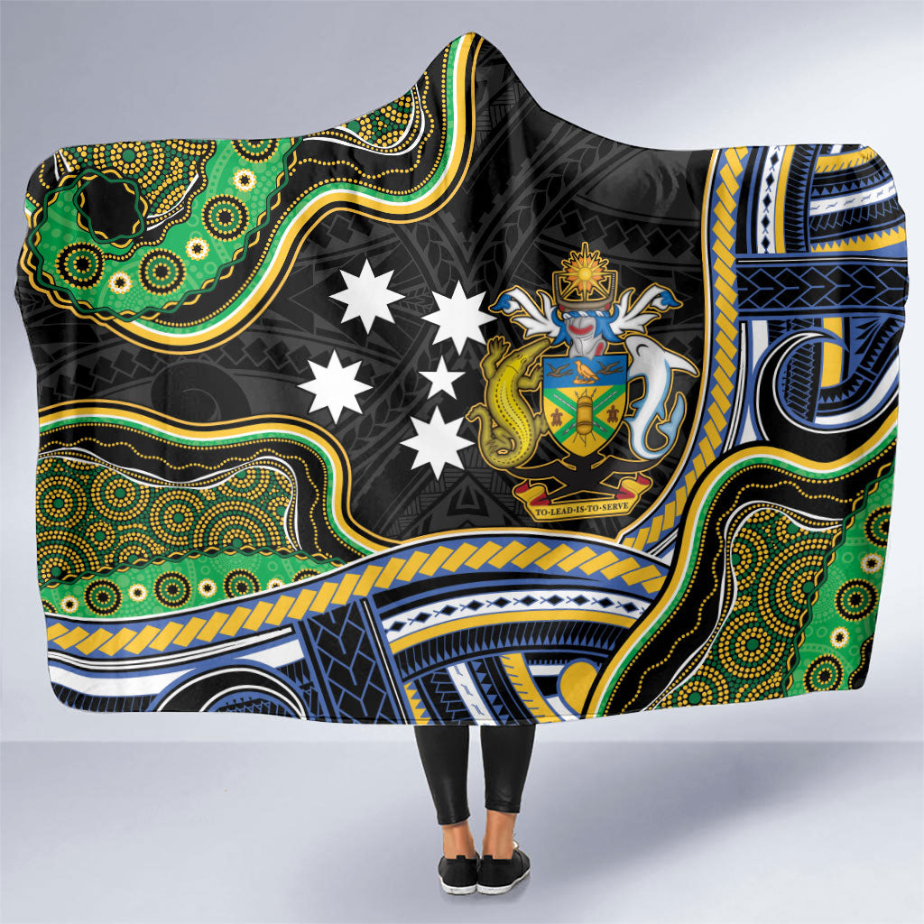 South Sea Islanders And Solomon Islands Hooded Blanket Solomons Coat Of Arms And Southern Cross DT05 One Size Black - Polynesian Pride