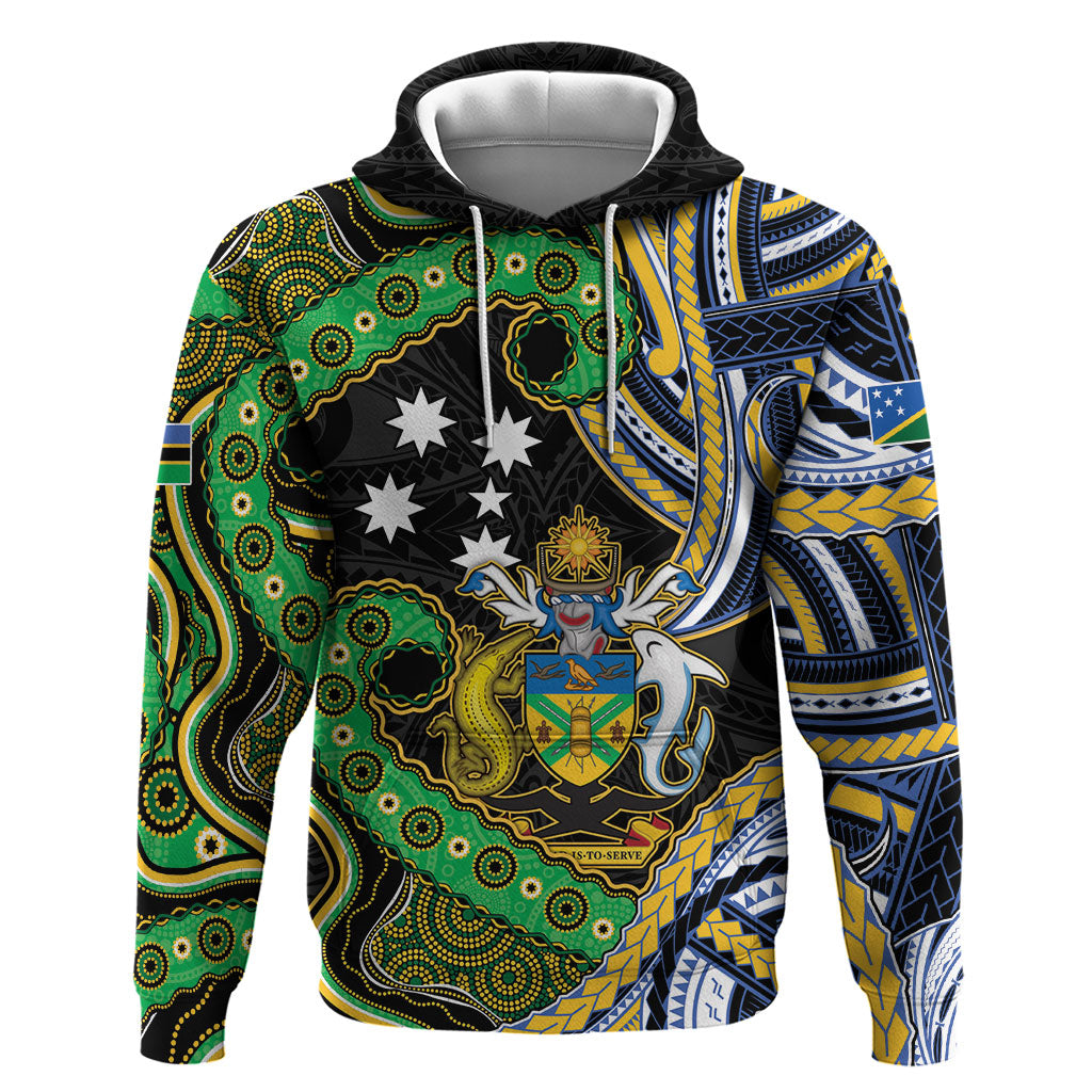 South Sea Islanders And Solomon Islands Hoodie Solomons Coat Of Arms And Southern Cross DT05 Pullover Hoodie Black - Polynesian Pride