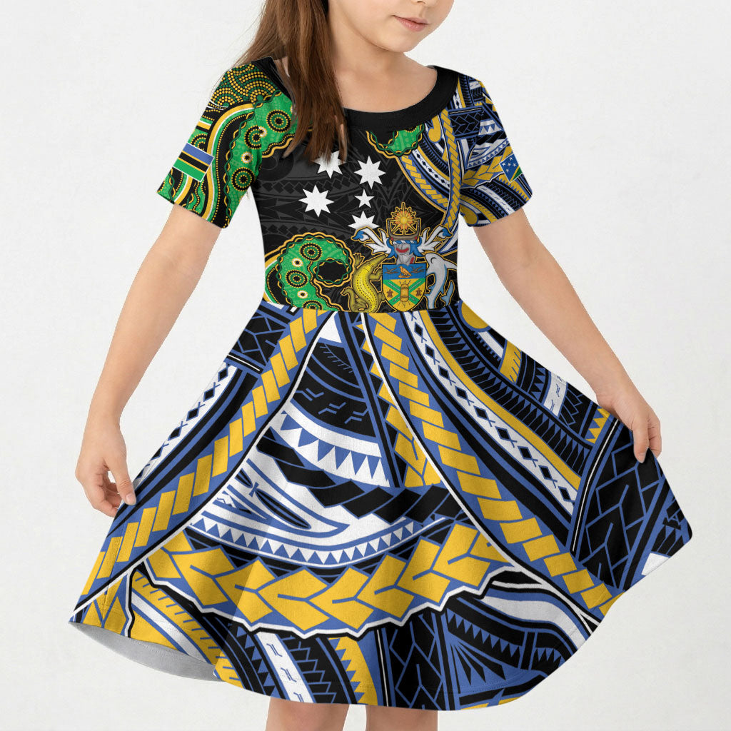 South Sea Islanders And Solomon Islands Kid Short Sleeve Dress Solomons Coat Of Arms And Southern Cross DT05 KID Black - Polynesian Pride