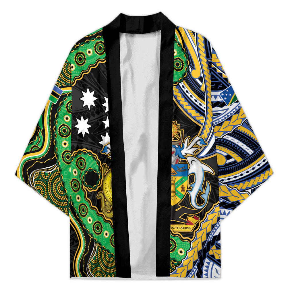 South Sea Islanders And Solomon Islands Kimono Solomons Coat Of Arms And Southern Cross DT05 Unisex Black - Polynesian Pride