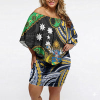 South Sea Islanders And Solomon Islands Off Shoulder Short Dress Solomons Coat Of Arms And Southern Cross DT05 Women Black - Polynesian Pride