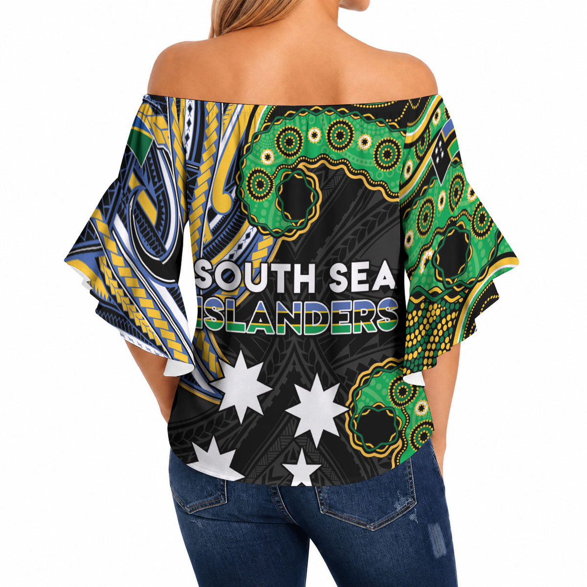 South Sea Islanders And Solomon Islands Off Shoulder Wrap Waist Top Solomons Coat Of Arms And Southern Cross DT05 - Polynesian Pride