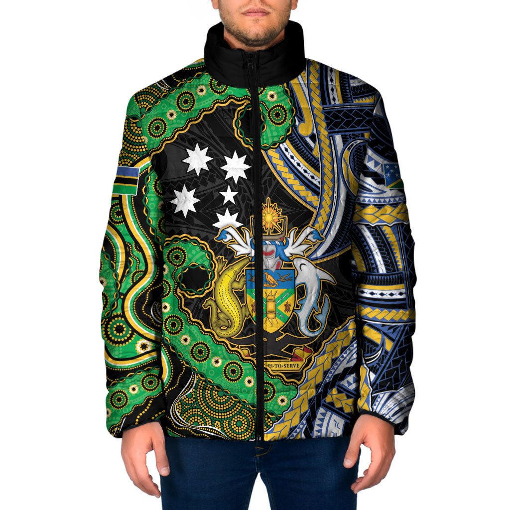 South Sea Islanders And Solomon Islands Padded Jacket Solomons Coat Of Arms And Southern Cross DT05 Men Black - Polynesian Pride