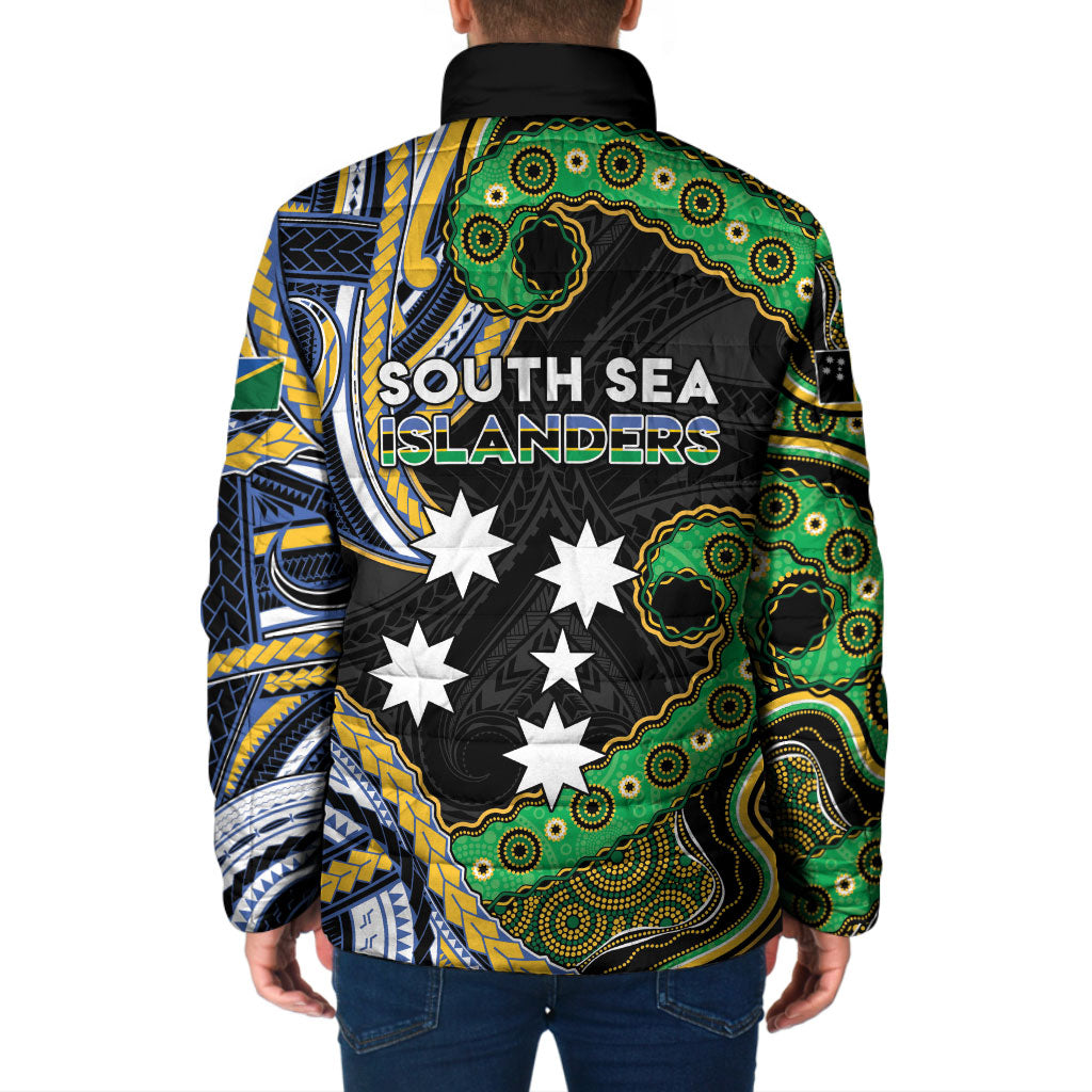 South Sea Islanders And Solomon Islands Padded Jacket Solomons Coat Of Arms And Southern Cross DT05 - Polynesian Pride