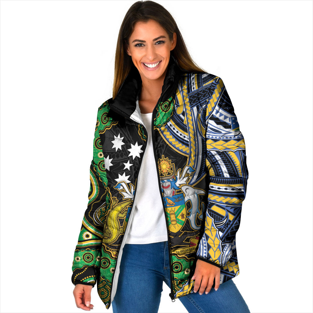 South Sea Islanders And Solomon Islands Padded Jacket Solomons Coat Of Arms And Southern Cross DT05 Women Black - Polynesian Pride