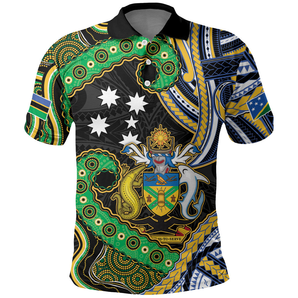 South Sea Islanders And Solomon Islands Polo Shirt Solomons Coat Of Arms And Southern Cross DT05 Black - Polynesian Pride