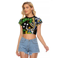 South Sea Islanders And Solomon Islands Raglan Cropped T Shirt Solomons Coat Of Arms And Southern Cross DT05 Female Black - Polynesian Pride