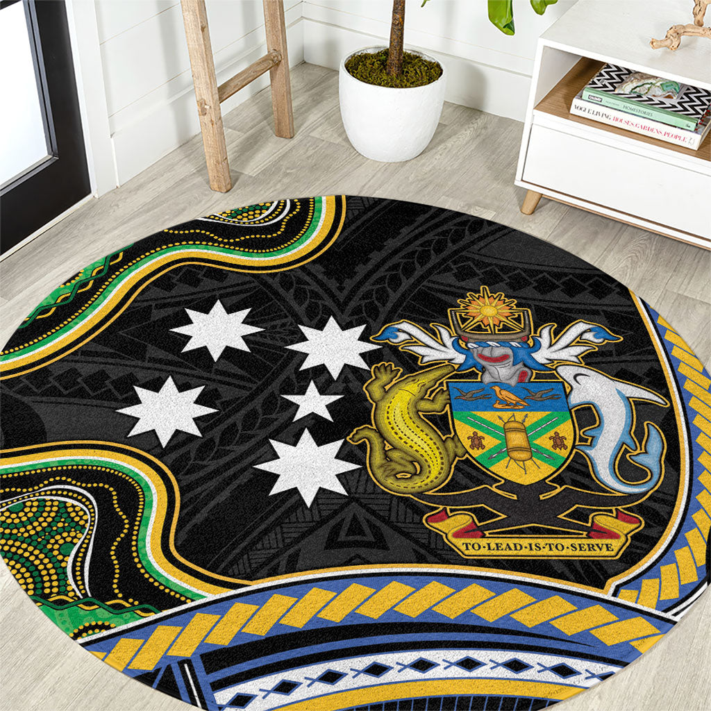 South Sea Islanders And Solomon Islands Round Carpet Solomons Coat Of Arms And Southern Cross DT05 Black - Polynesian Pride