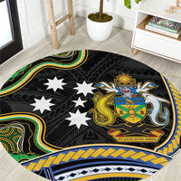 South Sea Islanders And Solomon Islands Round Carpet Solomons Coat Of Arms And Southern Cross DT05 Black - Polynesian Pride