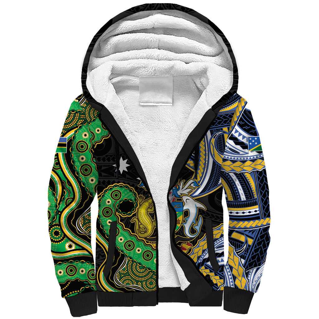 South Sea Islanders And Solomon Islands Sherpa Hoodie Solomons Coat Of Arms And Southern Cross DT05 Unisex Black - Polynesian Pride