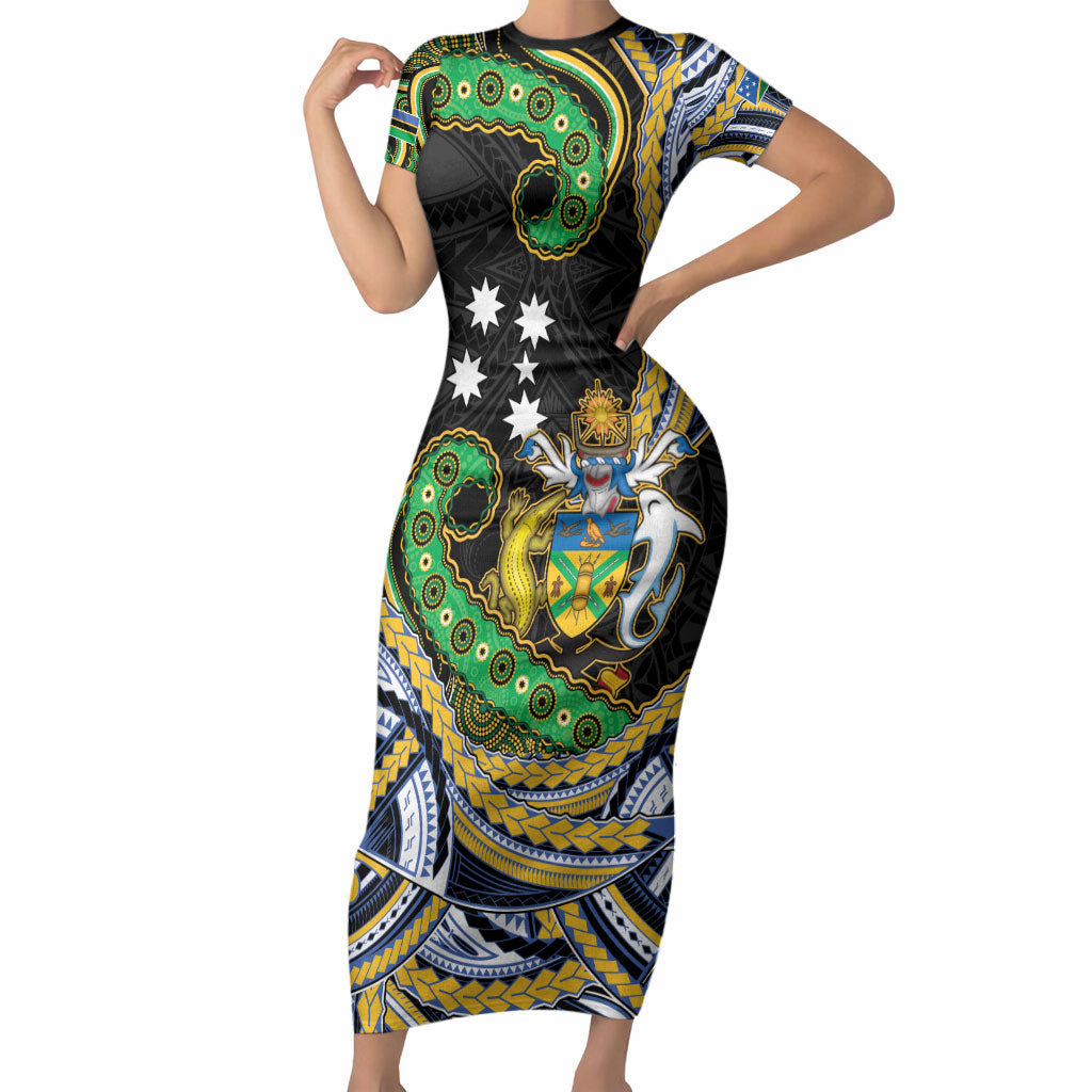 South Sea Islanders And Solomon Islands Short Sleeve Bodycon Dress Solomons Coat Of Arms And Southern Cross DT05 Long Dress Black - Polynesian Pride