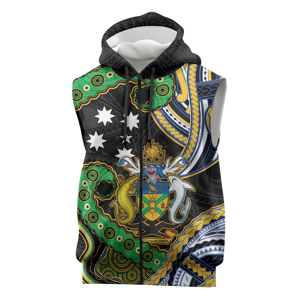South Sea Islanders And Solomon Islands Sleeveless Zip Hoodie Solomons Coat Of Arms And Southern Cross DT05 Black - Polynesian Pride