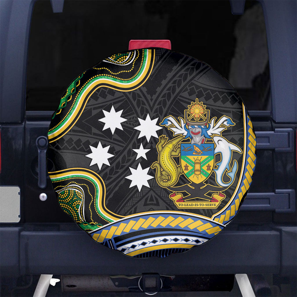 South Sea Islanders And Solomon Islands Spare Tire Cover Solomons Coat Of Arms And Southern Cross DT05 No hole Black - Polynesian Pride