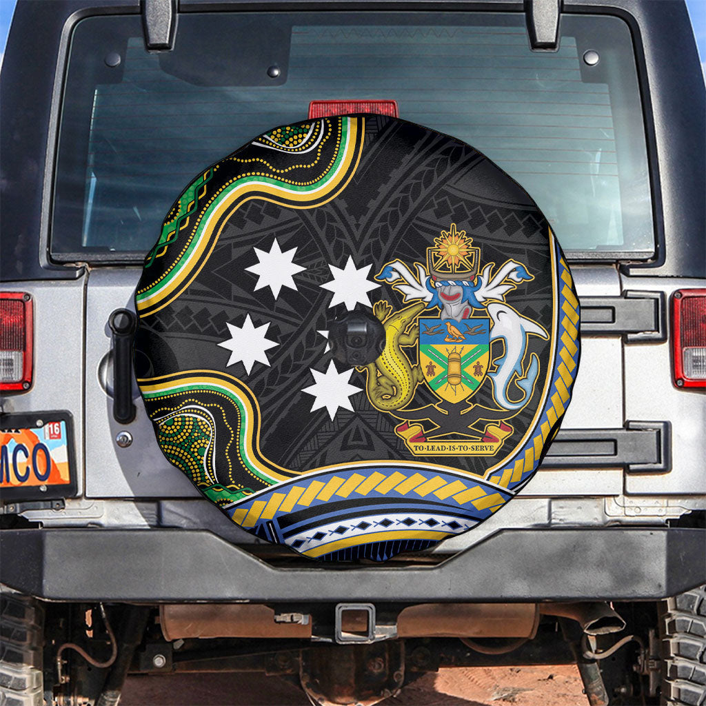 South Sea Islanders And Solomon Islands Spare Tire Cover Solomons Coat Of Arms And Southern Cross DT05 Black - Polynesian Pride