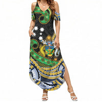 South Sea Islanders And Solomon Islands Summer Maxi Dress Solomons Coat Of Arms And Southern Cross DT05 Women Black - Polynesian Pride
