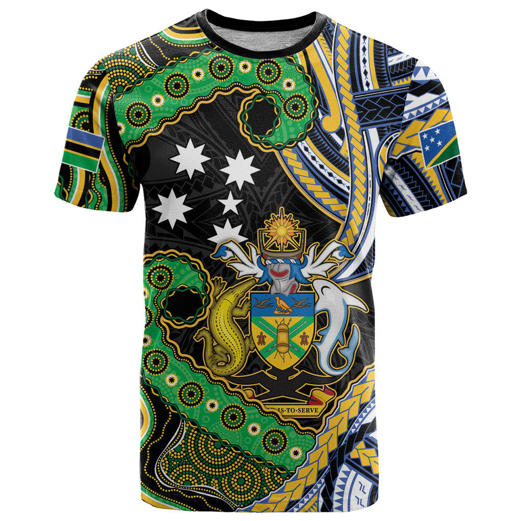 South Sea Islanders And Solomon Islands T Shirt Solomons Coat Of Arms And Southern Cross DT05 Black - Polynesian Pride