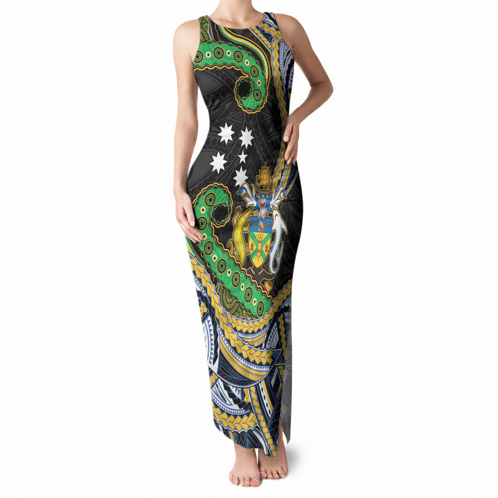South Sea Islanders And Solomon Islands Tank Maxi Dress Solomons Coat Of Arms And Southern Cross DT05 Women Black - Polynesian Pride