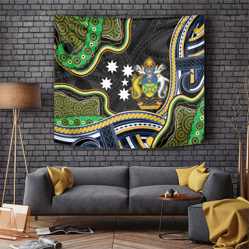 South Sea Islanders And Solomon Islands Tapestry Solomons Coat Of Arms And Southern Cross DT05 Black - Polynesian Pride