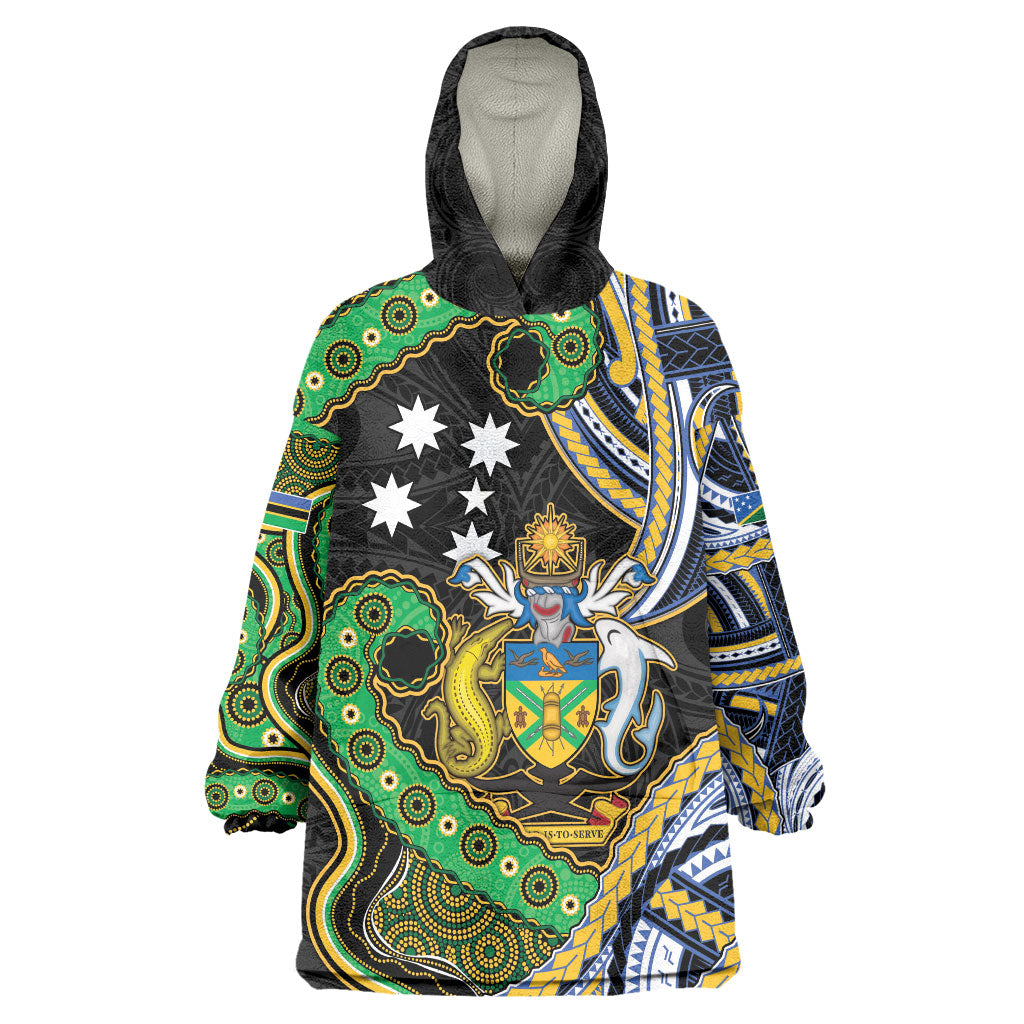 South Sea Islanders And Solomon Islands Wearable Blanket Hoodie Solomons Coat Of Arms And Southern Cross DT05 One Size Black - Polynesian Pride