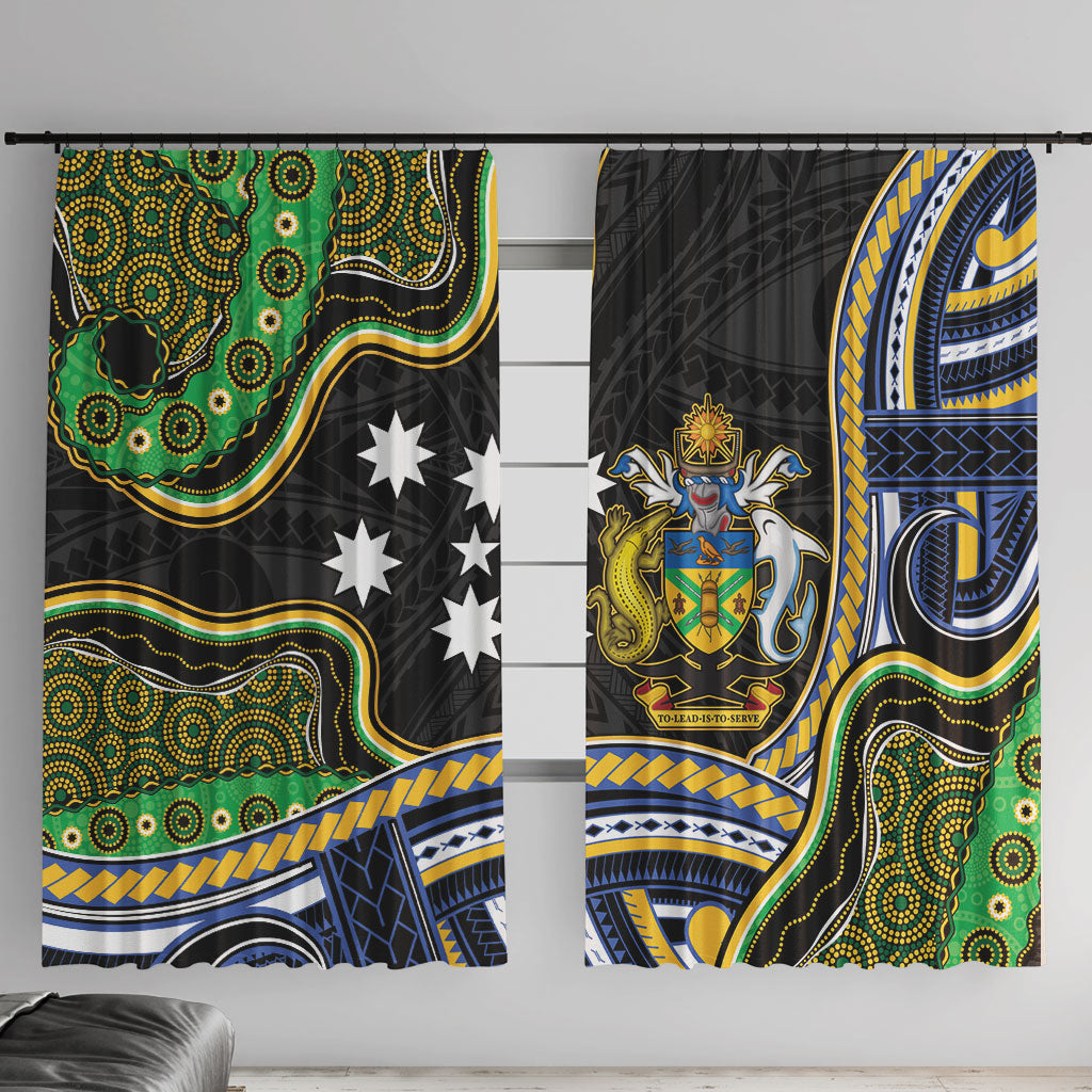 South Sea Islanders And Solomon Islands Window Curtain Solomons Coat Of Arms And Southern Cross DT05 With Hooks Black - Polynesian Pride